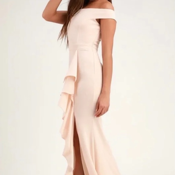 Lulus Mila Ruffled Off-the-Shoulder Maxi Dress Gown in Navy - XS - Picture 3 of 10